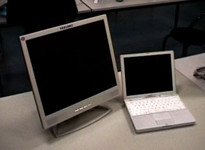 a flatscreen with an iBook